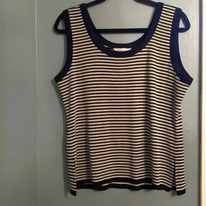Misook womens sleeveless scoop neck tank - green/black stripe - large petite